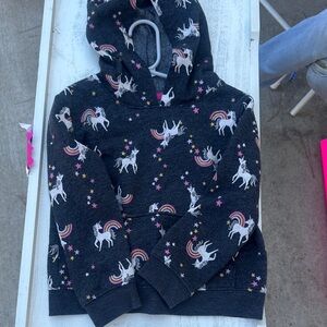 Unicorn Print Kids Hoodie - Grey